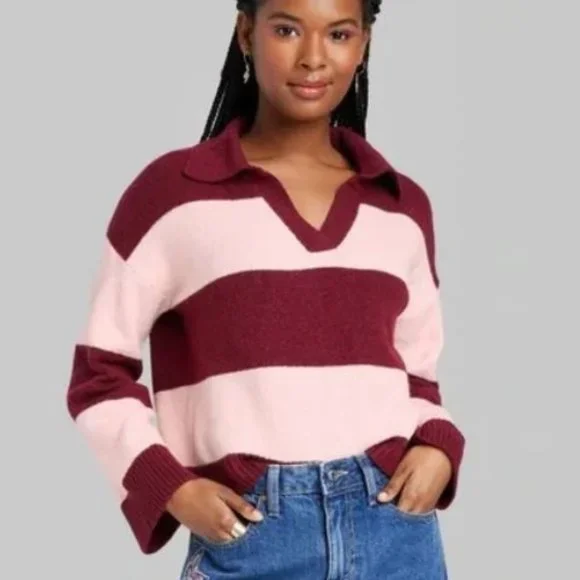 wild fable Sweaters Wild Fable Slouchy Collared Striped Pullover Sweater Size Xs Poshmark